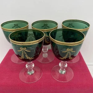 Tiffin-Franciscan - Green Bouquet - Set of 5 - Water Goblets - Picture 1 of 4