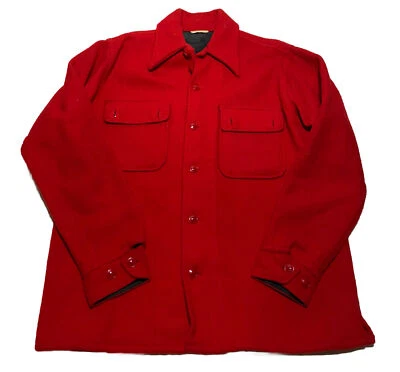 复古 Monterey 男式羊毛衬衫红色 16 码法兰绒联盟制造 W8 — 第 1/4 张图片