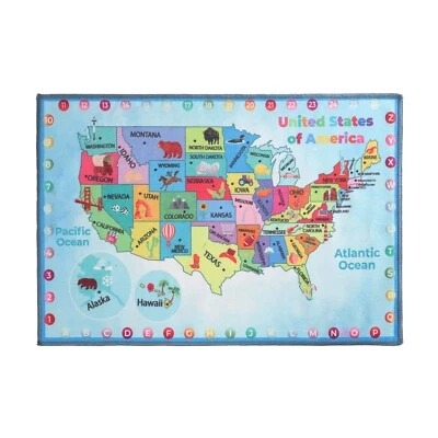 Alfombra lavable antideslizante de nailon para interiores de nailon para sala de juegos con mapa de Estados Unidos Foto 1 de 4