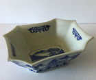 Vintage Handpainted Chinese Octagon Light Blue Porcelain Dish Bowl Indigo Design