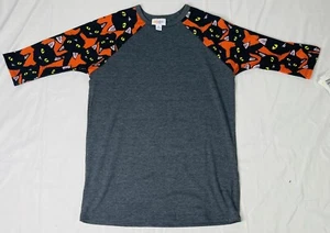 LuLaRoe Gray w/ Orange and Black Cat 3/4 Sleeves, Sloan, Size 10 - Picture 1 of 10