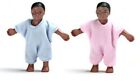 Doll DOLLHOUSE MINIATURE 2 PC BLACK BABIES IN PINK AND BLUE OUTFITS SET #00022