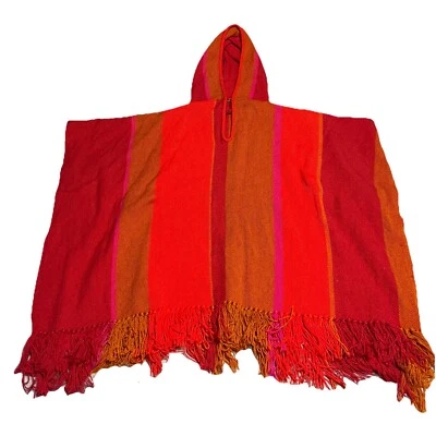 Vintage 70s Parrott Fabrics Alice Kagawa Hooded Poncho Handwoven Santa Fe NM - Image 1 of 4