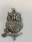 Vintage Owl Brooch Sparkling  Rhinestones Silver Plated Necklace Pendant Brooch