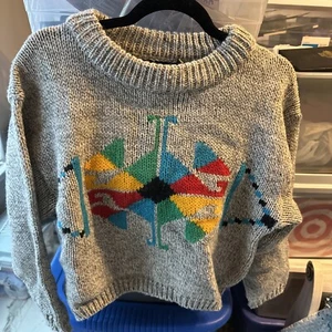 Tomboy Vtg 90s Colorful Patterns Crewneck Sweater Pullover PRE-Owned medium Crop - Picture 1 of 5