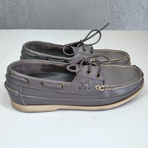Polo Ralph Lauren BARX Zapatos para Cubierta de Barco Para Hombres Gris Blanco Cuero Talla 9D Con Cordones - Imagen 1 de 10