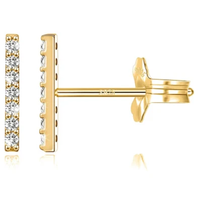 M MOOHAM Sterling Silver Gold Plated Cubic Zirconia Stud Bar Earrings - Image 1 of 2