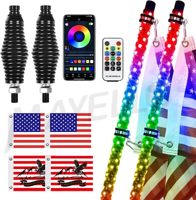 2PCS 2FT LED Whip Lights w/ Spring Base & Remote Control for Can-Am SXS Truck - Image 1 of 4