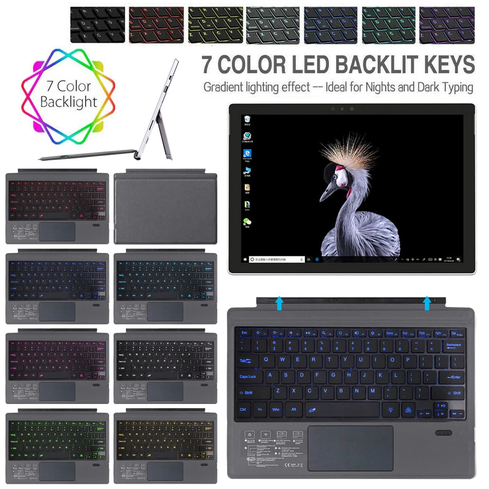 Backlit Keyboard With Stylus Pen Touchpad For Microsoft Surface Pro 6/7/8/9/X/10 - Image 1 of 4