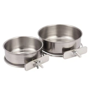 2-Pack Bird Parrot Feeding Cups with Clamp Stainless Steel Food Water Bowls2864 - Picture 1 of 8
