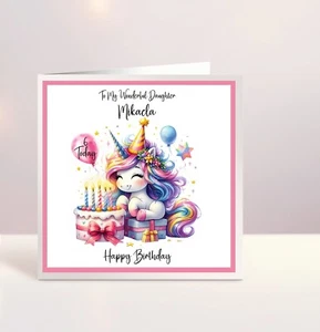 Personalised Birthday Card Kawaii Unicorn Balloons Any Name Age Relation M18 - Picture 1 of 1