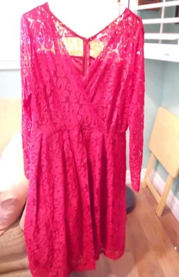 2XL Runs Pequeño Vestido Rojo Midi 21" A través Busto 16" Cintura Algodón Poli Nuevo Sin Etiquetas Encaje Foto 1 de 2