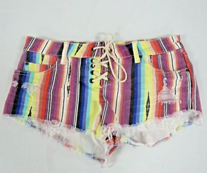 Billabong Lite Hearted Distressed Striped Rainbow Shorts Raw Hem Junior's Size 5 - Picture 1 of 4