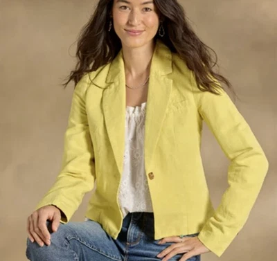 NWT Sundance Clarice Tuxedo Women’s Yellow Blazer Size L Linen/Cotton - Image 1 of 4
