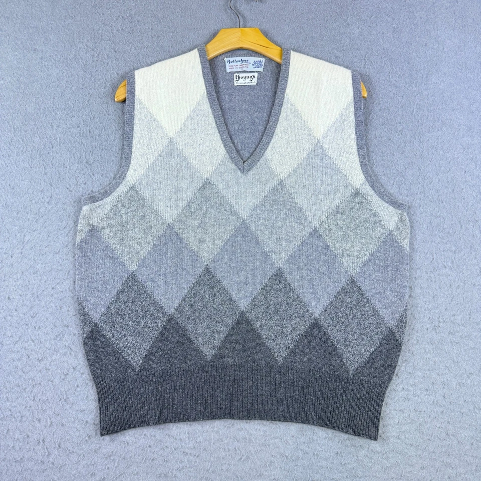 De Colección Ballantyne of Peebles Para Hombre Cachemira Argyle Cuello en V Suéter Chaleco Gris Talla M Foto 1 de 4