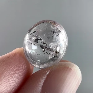Rare Enhydro Quartz Cabochon Crystal w Moving Bubble & Moving Carbon Inclusions - Picture 1 of 10