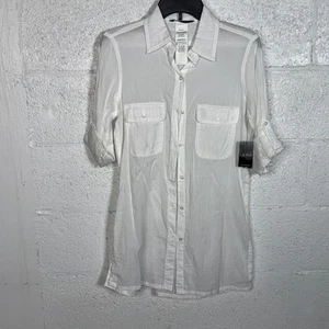 Lauren Ralph Lauren Crushed Cotton Cover-up Shirt - White XS $100 - Picture 1 of 7