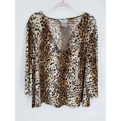 Top de mujer George estampado animal cuello en V manga larga talla 2X 26W/28W leopardo Foto 1 de 4
