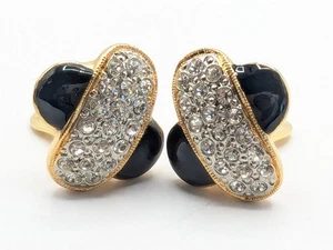 Vintage Ohrclips goldfarben Strass X Kreuz schwarz Emaille - Bild 1 von 10