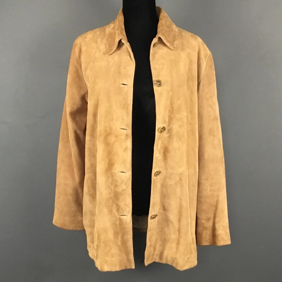 Jaqueta Banana Republic Masculina Média Couro Camurça Marrom Botão Frontal Casaco - Imagem 1 de 4