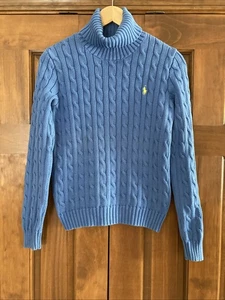 Ralph Lauren Sport Women’s Size Medium 100% Cottton Blue Cable Knit Turtleneck - Picture 1 of 6