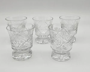 Set of 5 Cut Glass Crystal Shot Glasses with Faceted Base 2 1/4" Tall - Picture 1 of 7