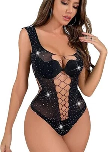 Black Bodysuit Sexy Fishnet Lingerie Set for Women Naughty Bodysuit One Size - Picture 1 of 7