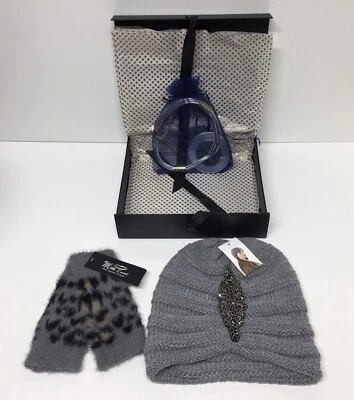 Lisa Baker Boutique Set de Regalo Gris Cuentas Turbante Tejido Invierno Sombrero Collar Mitones Foto 1 de 4