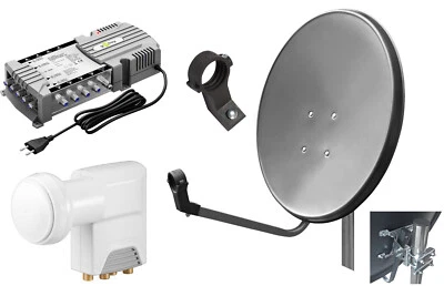 Multischalter 5/8 Quattro LNB ANTENNE Set 8-Teilnehmer Anthrazit Stahl 4K UHD - Bild 1 von 4