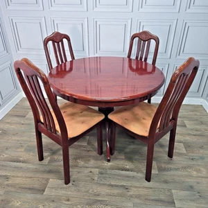 Retro Vintage Round Table 4 Chairs - Turned Pedestal Base - Mahogany Wooden - Picture 1 of 24