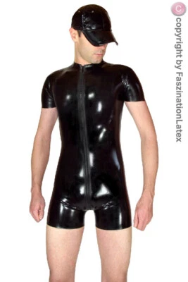 FASZINATIONLATEX Latex Kurz-Anzug - SCHWARZ mit 3 WEGE-RV - Größe zur Auswahl: S bis XXXL