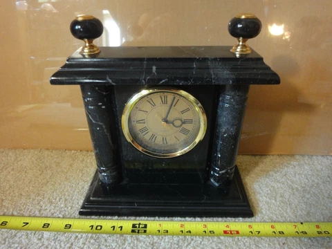 Heavy Marble shelf,mantel clock. Elegant polished stone desk, alarm clock. Nice! Cover