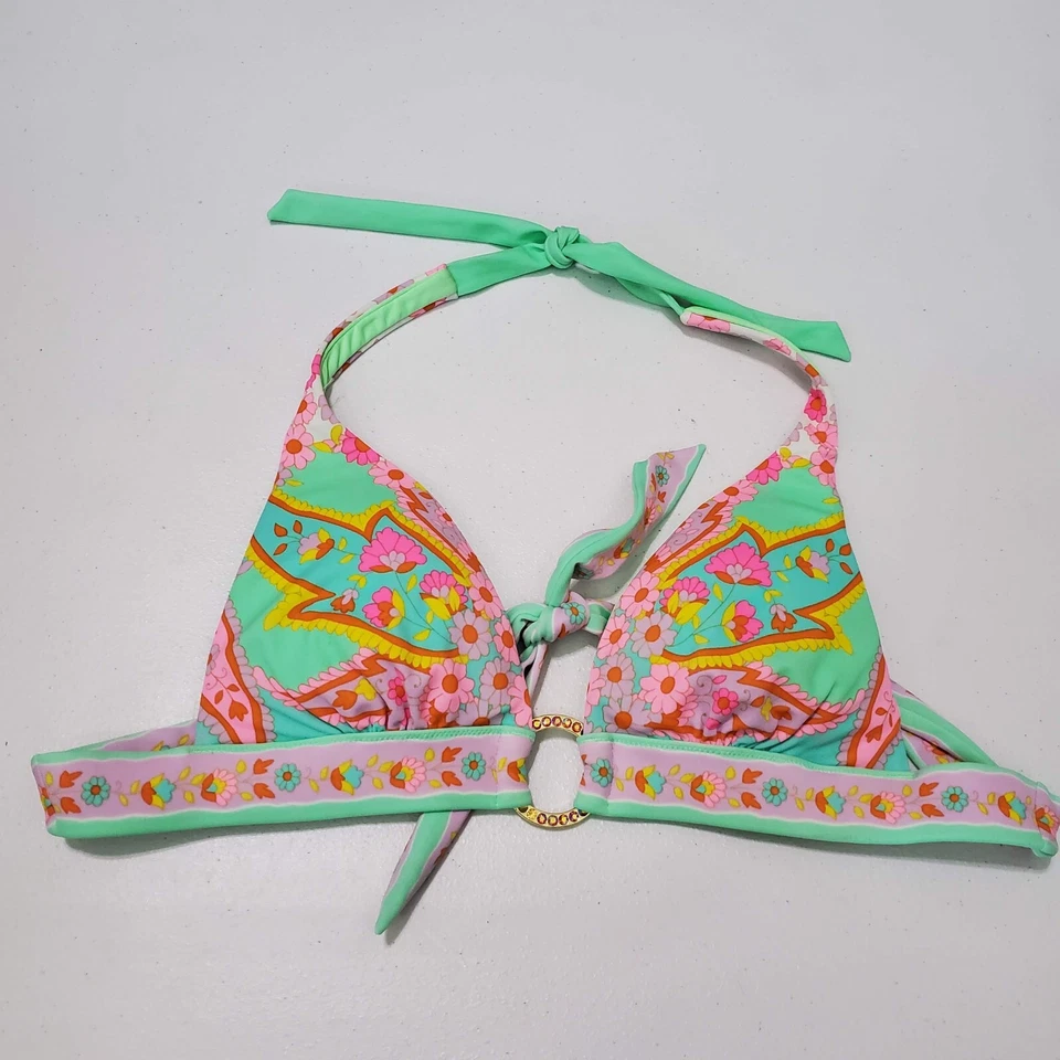 Victoria Secret Women Swimwear Small Green Paisley 70s Mod Halter Bikini Top - Image 1 of 4