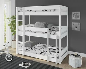 Triple Bunk Bed High Sleeper Kids Wooden Bed Frame 3FT Single Children's Bedroom - Picture 1 of 17