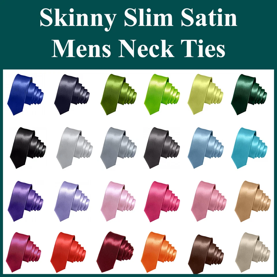 Skinny Slim 5cm Shiny Satin Plain Mens Neck Tie Polyester Necktie Formal Causal - image 1 of 1