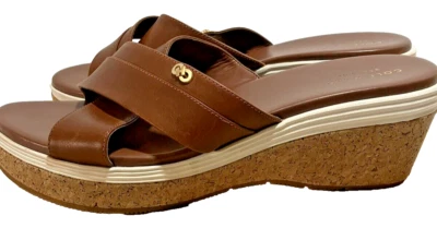 COLE HAAN Grand.OS Briella Mujer Cuero Marrón Caramelo Corcho Cuña Slide Talla 9.5 B Foto 1 de 4