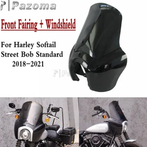 Front Fairing & Windshield For Harley Softail Standard Street Bob '2018-21 Black - Foto 1 di 11
