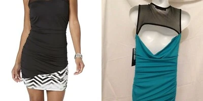 Baby Phat Mixed Chev Dress Black White Lace Plus zig zag ruched open cut back - Image 1 of 4