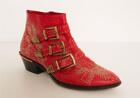 CHLOE Womens Red Leather SUSANNA Gold Studed Pointed Toe Ankle Boots 7.5-37.5