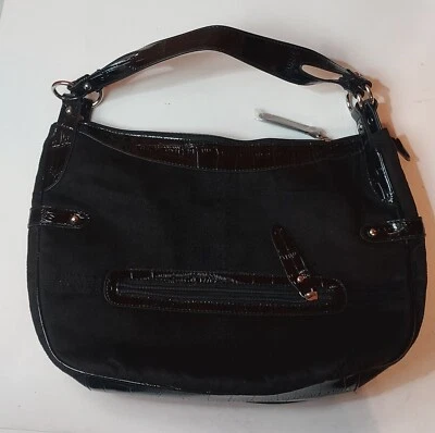 Sag Harbor Faux Suede/Crocodile Black Purse/Handbag - Image 1 of 4
