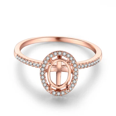 10K Rose Gold Engagement Diamonds Jewelry Oval 8x6mm Semi Mounts Ring Setting - Image 1 of 4
