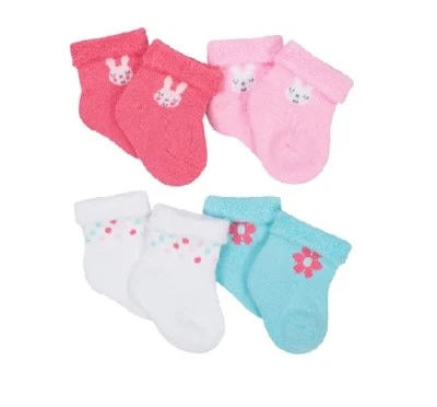 Gerber Baby Girl 4-Pk Organic Cotton Pink Bunny Wiggle Proof Socks Size Newborn - Image 1 of 3