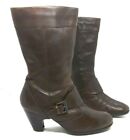 BORN Brown Leather Full Zip Mid Calf Heeled Boots | Women's US 8 M/ Wide | EUC