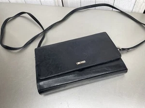 Vintage PERLINA NY Black Leather Crossbody Organizer Wallet Shoulder Bag WOC - Picture 1 of 10
