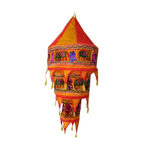 Indian Lampshade Elephant Flower Orange Red 75cm Cotton Decorative Lamp - Picture 1 of 1