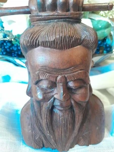 Vintage Hand Carved Asian Wooden Statue Confucious - Picture 1 of 10