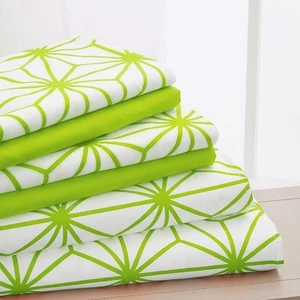 Elegant Comfort Luxury Soft 6-Piece Cube Geometric Pattern Sheet Full, Lime  - Picture 1 of 9