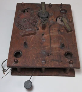ANTIQUE WOOD CLOCK MOVEMENT VINTAGE CLOCKMAKER #2 - Picture 1 of 10