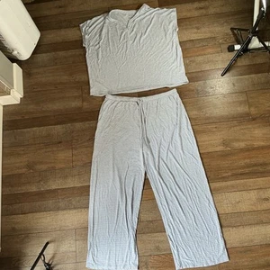 Size XL - Nottibianche Pajamas Set Womens Stretch Lounge Blue White Stripe - Picture 1 of 11