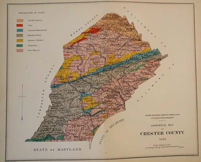 1885 Colored Geological Map - CHESTER COUNTY, PENNSYLVANIA (9x11)-#15 - Image 1 of 2